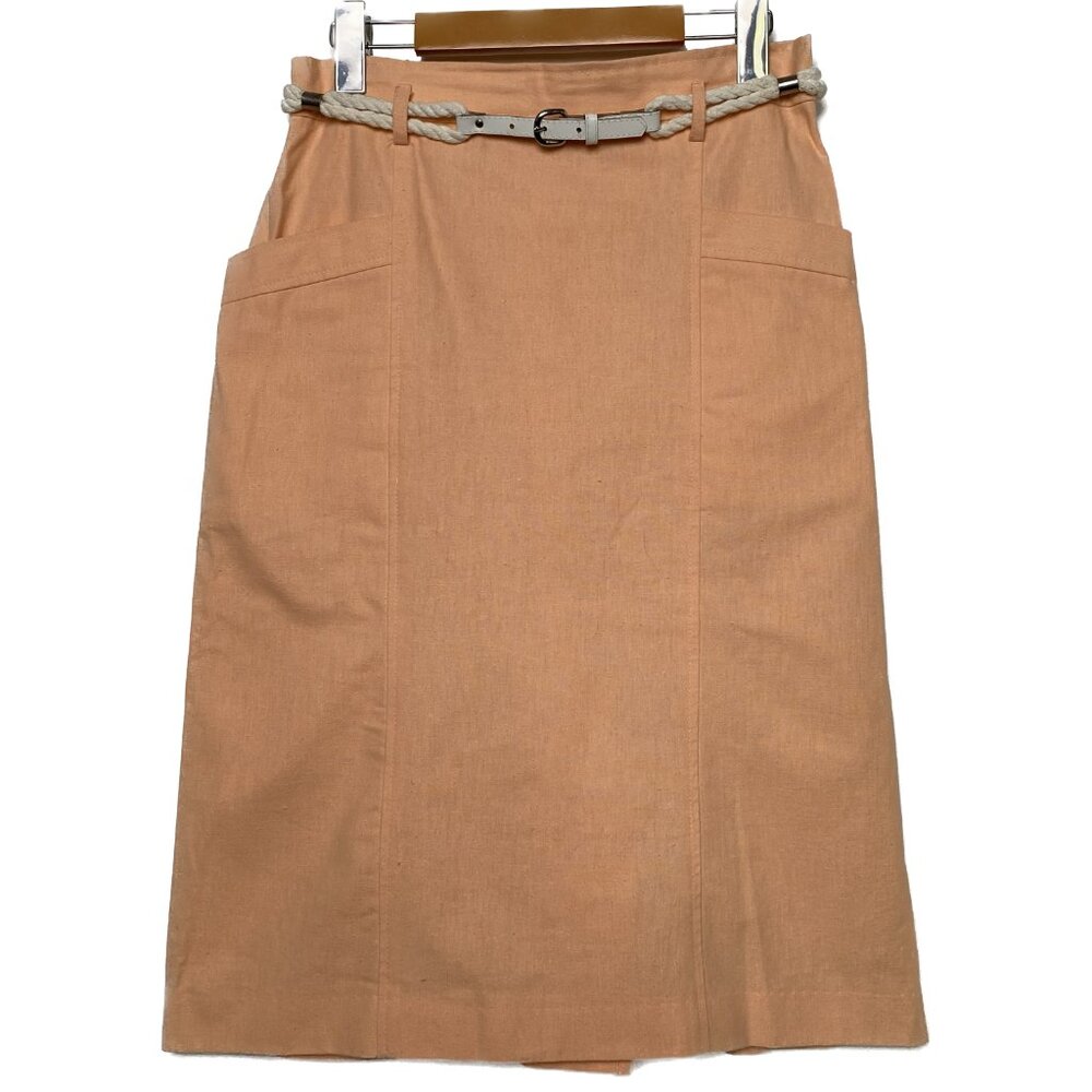 Vintage 80s Cotton Skirt Women S/M Peach Mid Rope Belt Pockets Nautical
